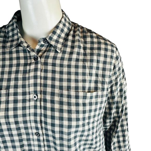 Van Winkle & Co Womans Sz Large Blouse Plaid 3/4 Sleeve Button Front Grey - Picture 3 of 8
